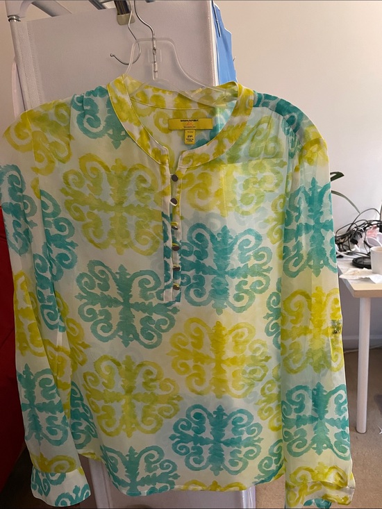 Banana Republic Tops - Banana Republic Yellow & Teal Printed Button-Up Tunic